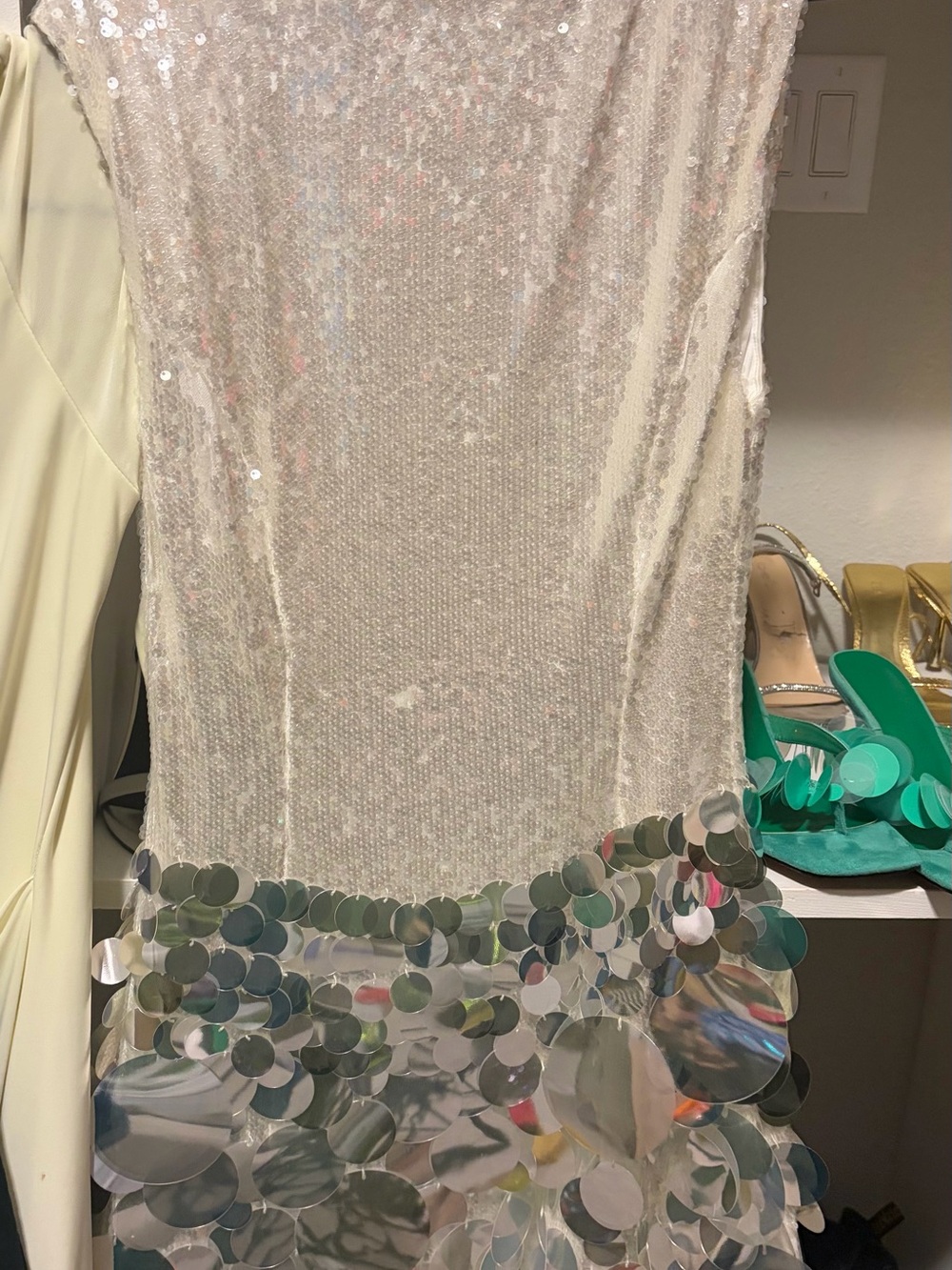 Sequin and Disc Hem Ivory Women’s Skirt